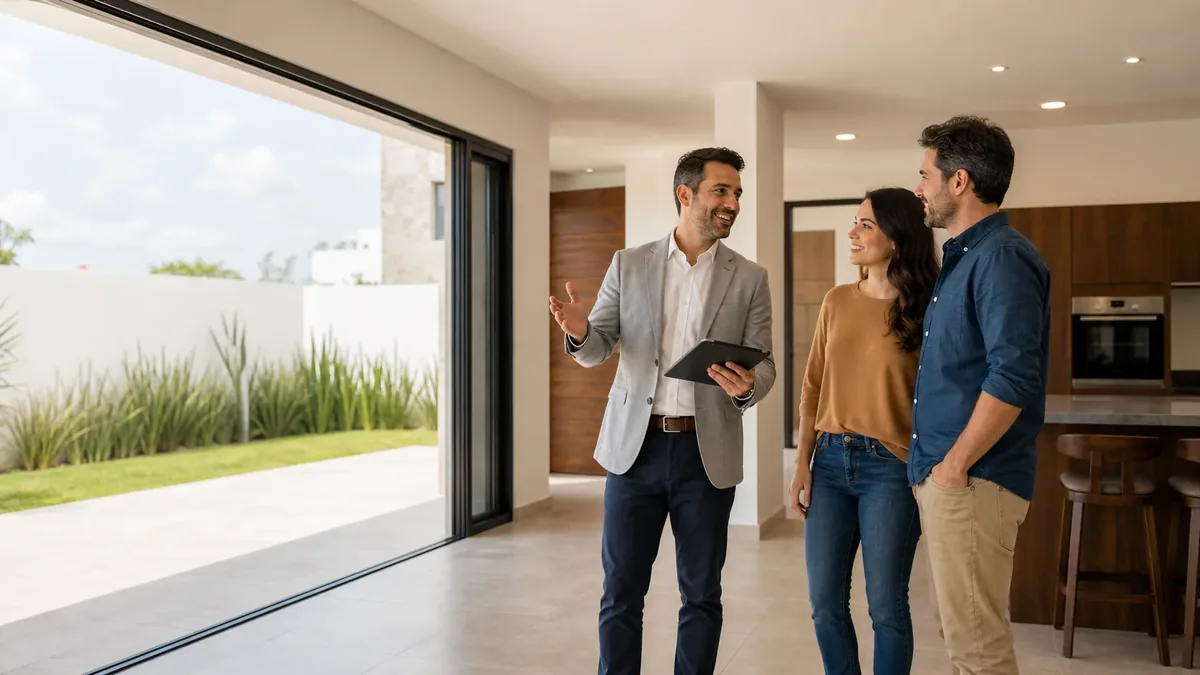 Asesor inmobiliario de Emporio mostrando una propiedad a clientes